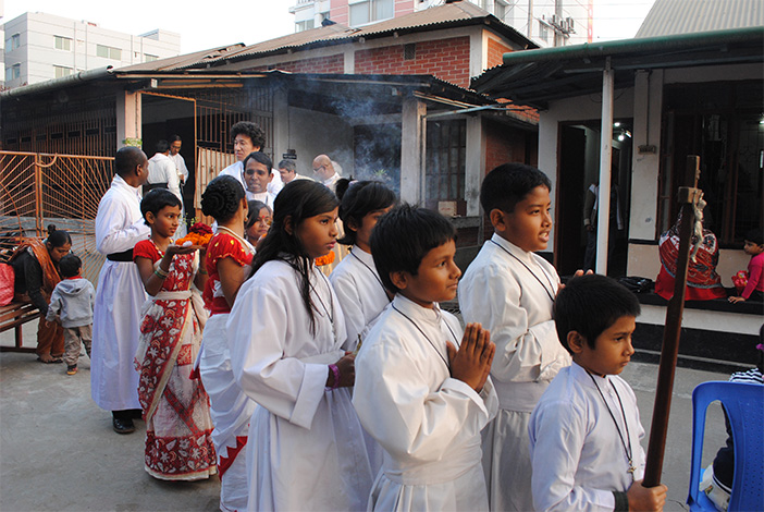 Group of alter children in line for procession